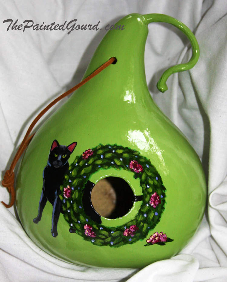Christmas wreath black cat gourd birdhouse